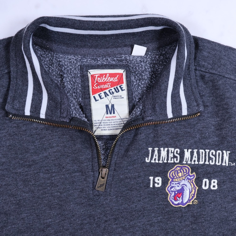 League James Madison University JMU Quarter Zip Sweatshirt Gray Medium